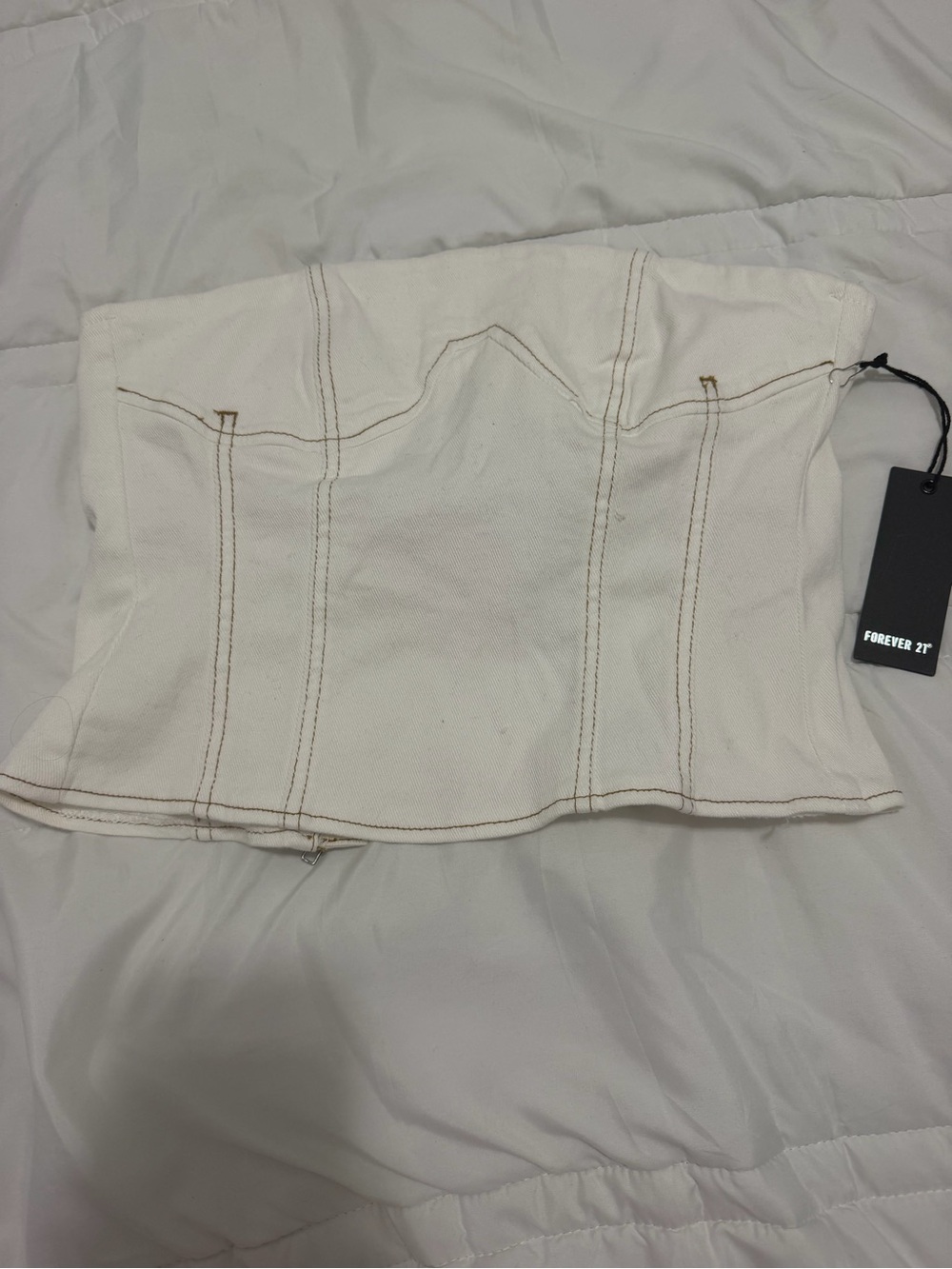 Forever 21 Cream Strapless  Jean Corset Top